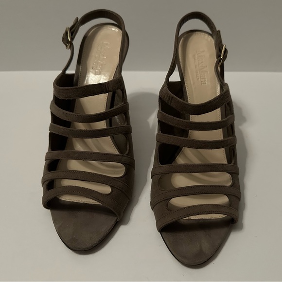 MaxMara Suede Open Toe Cut Out Slingback Dark Beige Heels - Picture 2 of 10